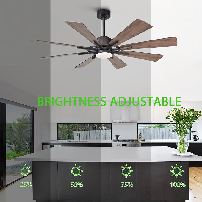 60 inch Ceiling Fans with Lights and Remote, Black Farmhouse Chandelier Fan, 8 Blades, Quiet DC Motor, Indoor/Outdoor ETL Large Ceiling Fan for Kitchen Living Room Garage, 3 CCT, 6 Speed, Timer