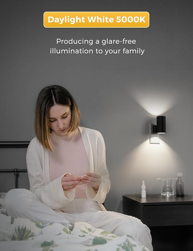 L LOHAS LED Bright Night Light, Night Lights Plug into Wall, Daylight White | Dimmable Nightlight Plug in with Light Sensor, Decorative LED Nightlights for Hallway Bathroom Kitchen, 2 Pack