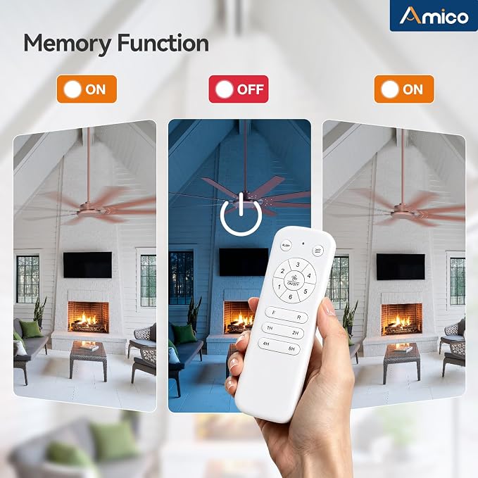 Amico 72 Inch Outdoor Ceiling Fan No Light with Remote, Large Brown Ceiling Fan Without Light, Quiet Reversible DC Motor, 6 Speeds, Timer, 8 Blades for Living Room, Covered Patio, Porch, Garage