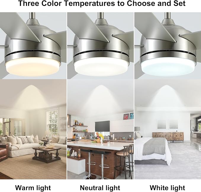 YUHAO 60 Inch Brushed Nickel Ceiling Fan with Light and Remote Control.Noiseless,Dimmable,3CCT,6 Speeds Reversible, DC Ceiling Fans for Indoor or Covered Outdoor Use.ETL Listed