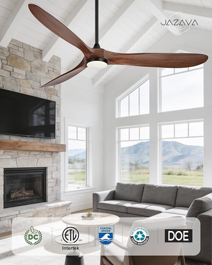 70 Inch Modern ABS Ceiling Fan with Lights and Remote, DC Motor Large Ceiling Fan, 3CCT Dimmable LED Indoor Outdoor Ceiling Fan for Living Room, Patio & Covered Porch, ZCCF08WD-70
