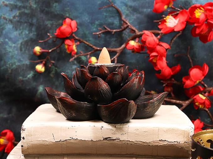 Ebros Buddha Padma Lotus Incense Stick and Backflow Cone Holder Burner Figurine Zen Feng Shui Mandala Buddhism Misting Fog Flower Blossoms Home Fragrance Decor
