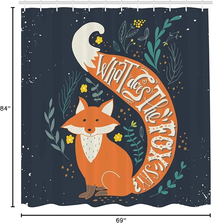 Ambesonne Vintage Shower Curtain, What Does The Fox Say? Hipster Animals Know Better Habitat Creature Illustration, Cloth Fabric Bathroom Decor Set with Hooks, 69" W x 84" L, Indigo Apricot Off White