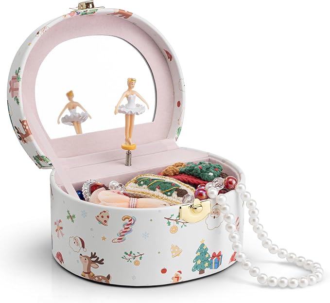 VLANDO Gifts for Girl, Musical Jewelry Box for Girls, Small Kid Music Box with Ballerina, Gifts for Christmas Girls Kids - Christmas White