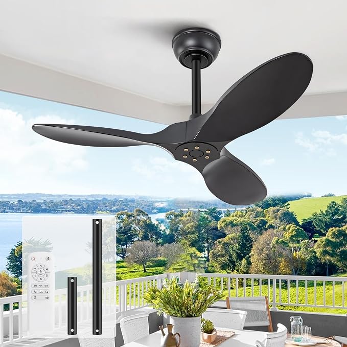 KBZZ 36 Inch Black Ceiling Fan without Light,6 Speeds,Reversible Silent DC motor,3 ABS Blades,Modern Ceiling Fan No Light,Ceiling Fan with Remote for Indoor Outdoor Farmhouse Bedroom Patio Kids Room