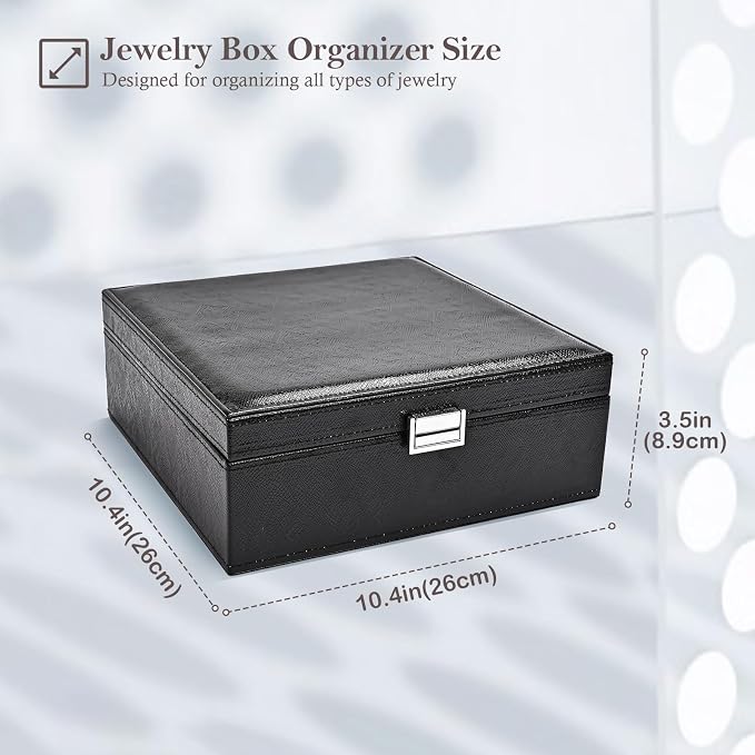 ProCase 2 Layers Jewelry Box for Women -Lizardblack | Large Leather Jewelry Organizer Storage Case with Removable Pad for Earrings