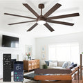 Large Ceiling Fan with Light: 66 Inch Indoor/Outdoor Fan Reversible DC Motor 6 Speed - Dual 8 Blades Big Ceiling Fans with Lights Dimmable 3CCT for Living Room Covered Patio, Brown