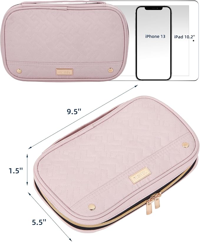 NISHEL Travel Jewelry Case Organizer, Tangle-Free Necklace Storage Bag | Stores rings, earrings, bracelets and watches in a compact case for travel, vacations and daily use, Pink, Medium