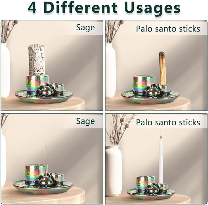Comeon Ceramic Incense Stick Holder,Home Yoga 3 in 1 Incense Burner Sage Holder for Burning