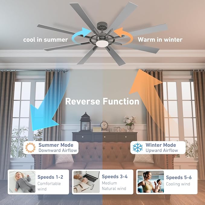 72 Inch Smart Ceiling Fan with Light and Remote, Silver Ceiling Fan with Quiet Reversible DC Motor, Compatible with Alexa/Google/APP, 3CCT Dimmable Large Indoor/Outdoor Ceiling Fans for Patio