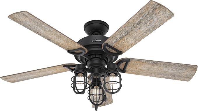 Hunter Starklake, Outdoor or Indoor, 5 Blades, 52 inch, Natural Black Iron