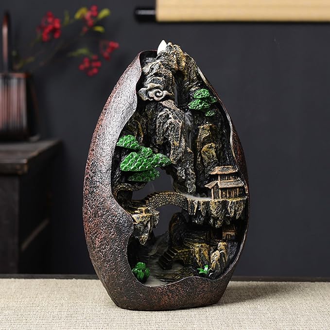 Mountain Waterfall Incense Burner Backflow Cascading Back Flow Incense Cone Holder Yoga Meditation Decor for Room