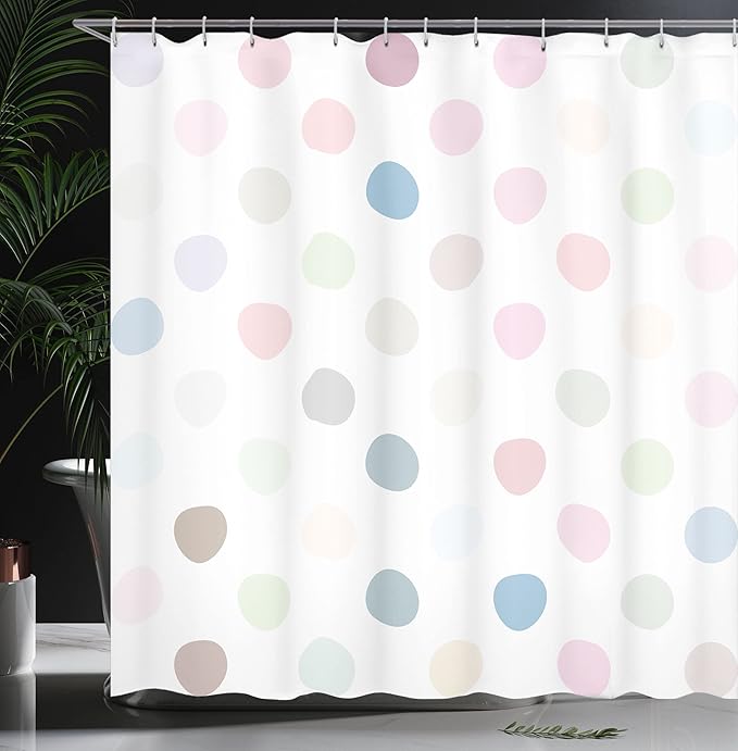 Ambesonne Polka Dots Shower Curtain, Polka Dots Creative Template Pattern Simple Gradient Effects Digital Graphic, Cloth Fabric Bathroom Decor Set with Hooks, 69" W x 84" L, Pink Ivory