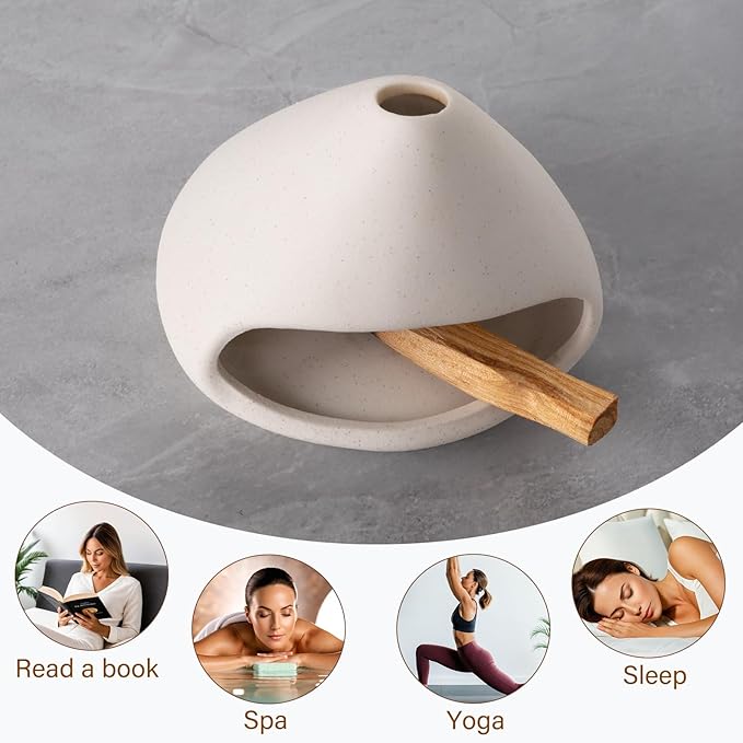 MOUGIGI Palo Santo Burner- Mini Zongzi ceramics chiminea for sage/sticks/sone, ceramics Incense Holder with ash catcher, aromatic meditation gifts for women anxiety relief, ceramic copalera home decor