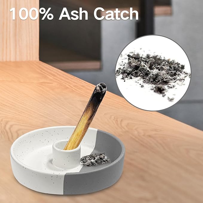 Gute Ceramic Palo Santo Holder, Handmade White & Gray Incense Burner Ash Catcher for Palo Santo Sticks, White Sage Smudge Sticks, Perfect for Meditation Yoga Home Office Wall Decor