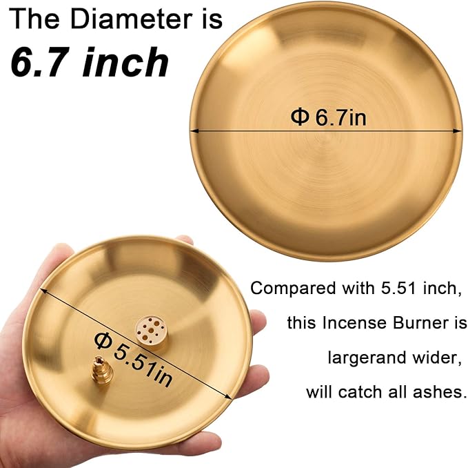 OIIKI 3 in 1 Stick Incense Burner, 6.7 Inch Brass Incense Holder, Alloy Cone Ash Catcher for Indoor Outdoor Use