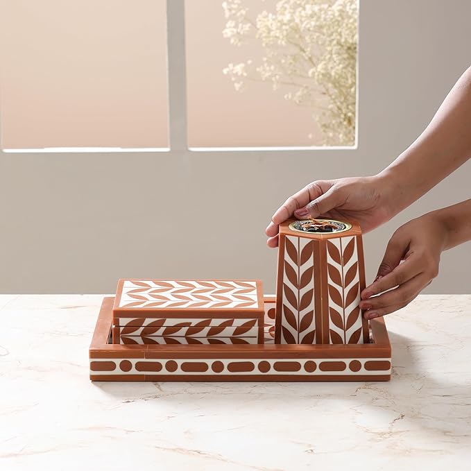RITUALISTIC Bakhoor Set Perfect for Home fragrances Stylish Home décor | Traditional dhoop Dhani | Puja Essentials | Arabic Incense Holder with Storage and Multipurpose Tray |Brown