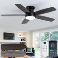 Coolwind 48in Flush Mount Ceiling Fan with Light, Display Remote/APP Control, Black Modern Silent Low Profile Ceiling Fan, 8 Speeds, Dimmable, 3CCT, DC Reversible Motor for Bedroom, Living Room
