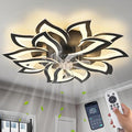 Dalouguan 35" Black Modern Ceiling Fan with Lights Remote Control, 6 Speeds 3 Light Color Low Profile Flush Mount Ceiling Fan for Kitchen Bedroom Living Room