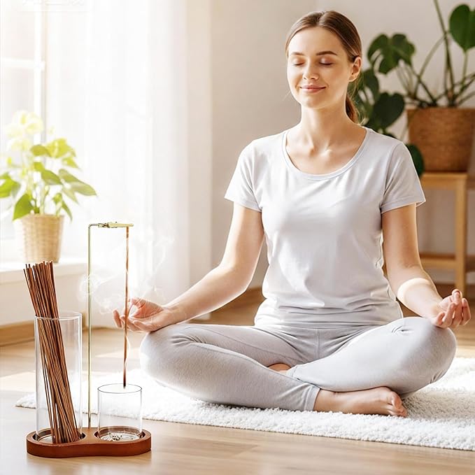 2 in 1 Incense Holder for Sticks, Anti-Ash Flying Incense Burner with Glass Ash Catcher and Incense Sticks Organizer for Meditation Yoga Spa Home Decor