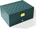 GUOER Jewelry Box for Women Girl Wife - Large PU Leather Jewelry Organizer Storage Case with Two Layers Display for Earrings Bracelets Rings Watches (Green) | Vintage Quilting Stitching PU Leather, Earrings Bracelets Rings Necklace Watches Storage Larg...