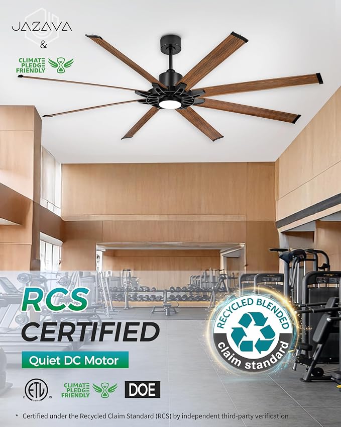 84 Inch Large Ceiling Fan with Light, Industrial Ceiling Fan with 8 Aluminum Blades, Compatible with Alexa, 6-Speed Reversible DC Motor, Ideal for Covered Indoor Outdoor Spaces, ZCCF05AWD-84