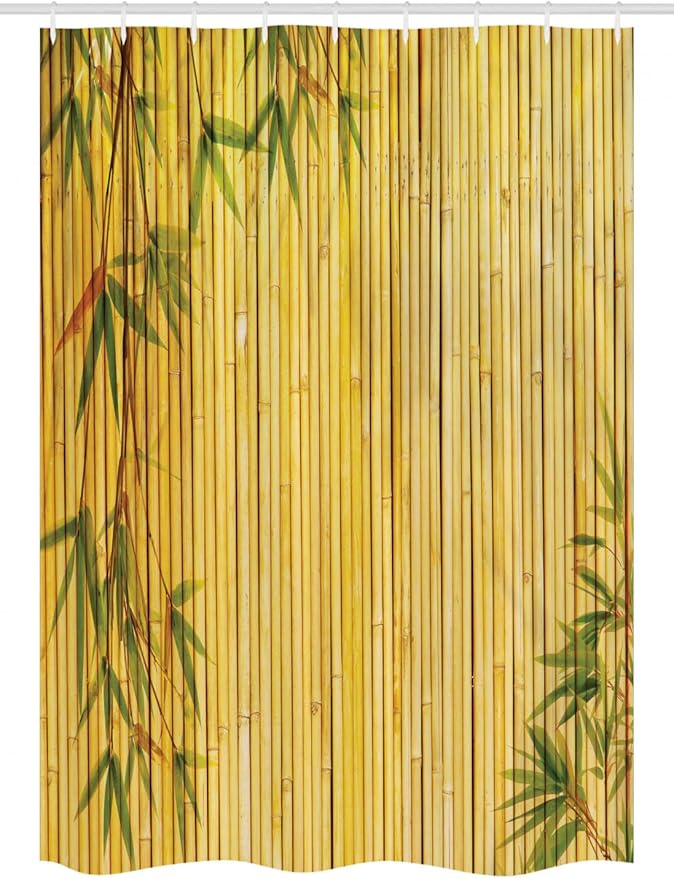 Ambesonne Asian Themed Stall Shower Curtain, Yellow Colored Woodland Background Tree Branches Exotic Scene Peaceful Art, Fabric Bathroom Decor Set with Hooks, 54" W x 78" L, Green