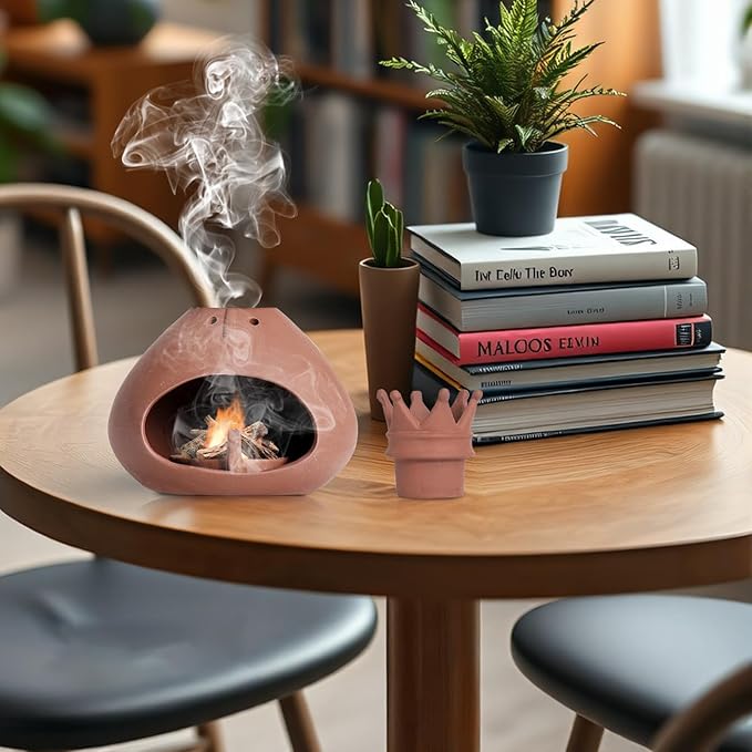 Terracotta Palo Santo Holder Incense Burner with Chimney for Yoga, Relaxation, Meditation, Sticks Dish, Sage Ash Catcher, Smudge Bowl, Cone Burner, Essential Oil Burning, Gift for Women Christmas