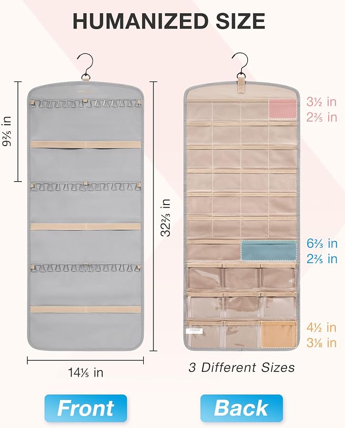 BAGSMART Hanging Jewelry Organizer, Necklace Holder Anti-tangle with 20 Jewelry Storage,1 Piece, Large Grey