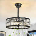 Crystal Caged Ceiling Fan Light: 18.9" Semi Flush Mount Fandelier Ceiling Fan Lights with Remote/Reversible 6 Speeds/Timer/DC Motor Low Profile Chandelier Ventilador de Techo for Bedroom Living Room