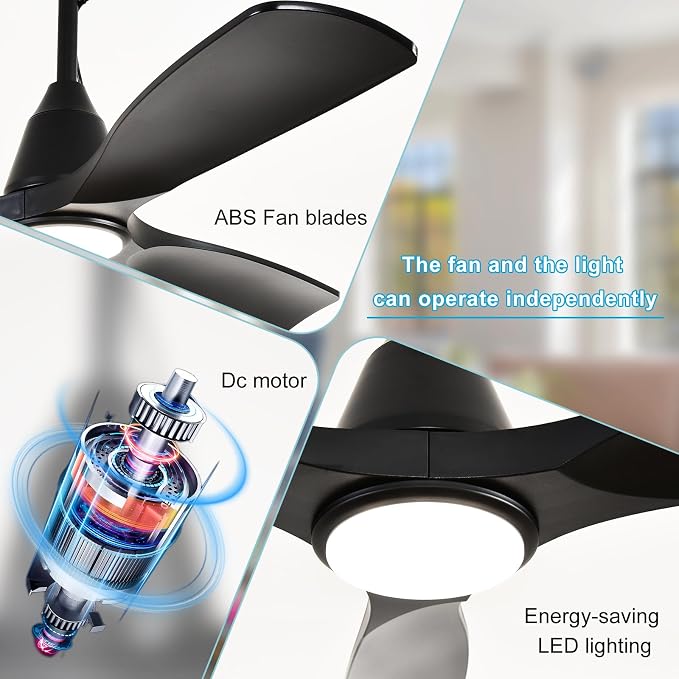 Depuley Plug-in Ceiling Fans for Patios: 42 Inch Outdoor Indoor Gazebo Fans with Lights with Remote & APP Control - 6 Speeds Reversible Black 3 Blades Fandelier Ceiling Fan Hanging Hook Type Fan