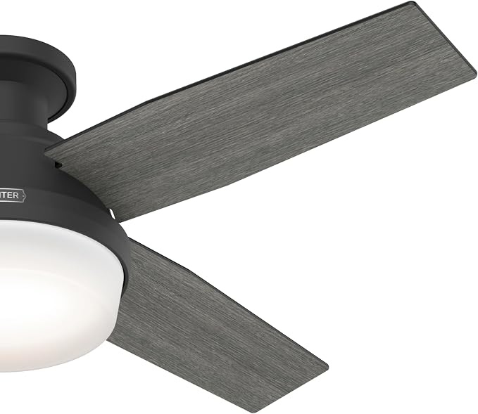 Hunter Dempsey, Indoor, Ceiling Fan, Modern, Quiet, 44 inch, Matte Black | with LED Light and Remote Control, Low Profile Mount, 4 Blades, For Bedroom, Living Room, Kitchen, 52390