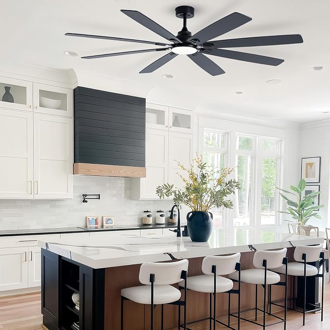 Coolwind 72in Large Outdoor Ceiling Fan, Display Remote&APP Control, Black 8 Blade Ceiling Fan with Light, 6 Speeds, Dimmable, Silent DC Reversible Motor, Double Sided Blade for Patio, Porch