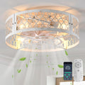 Garwarm Caged Ceiling Fan with Light,20" Flush Mount Ceiling Fan with Remote,Bladeless Low Profile Fandelier Small Ceiling Fans with Lights for Bedroom,Dining Room