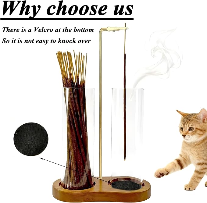 2 in 1 Incense Stick Holder - Glass Incense Holder with Ash Catcher & Incense Storage and Sticky Pads, Anti-Ash Flying Incense Stick Burner for Meditation Yoga Spa Home Office Decor
