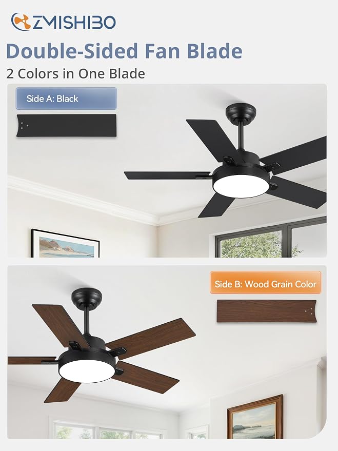 ZMISHIBO 42 Inch Ceiling Fans with Lights, Smart Remote/APP Control, Modern Ceiling Fan with 6 Speeds & 3CCT, Dimmable 30W LED, Quiet DC Motor, Noiseless for Living Room, Bedroom, Kitchen, Black