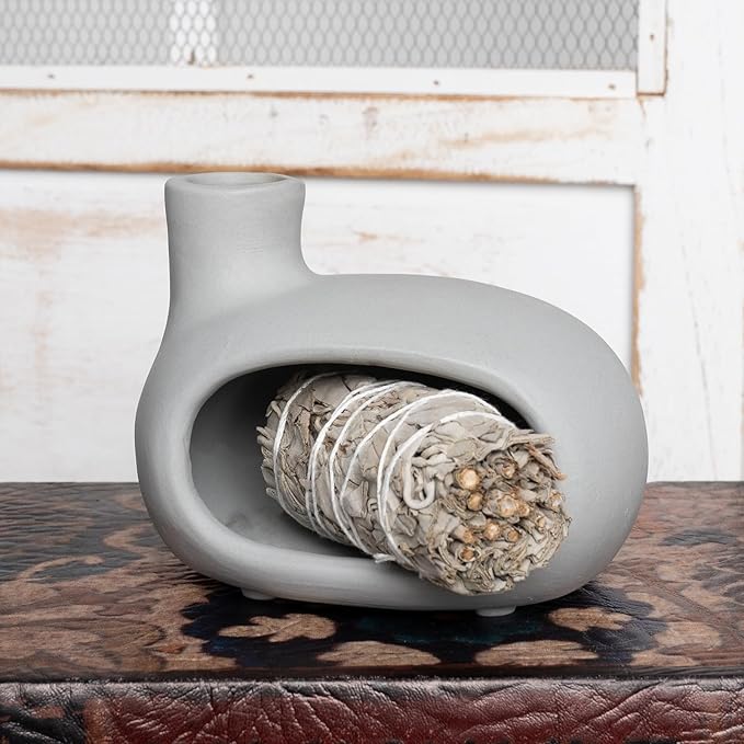 MOUGIGI Terracotta Palo Santo Holder - Modern Incense Burner, Cone Burner, Tabletop Fireplace - Purify and Energize Your Home with Fragrant Palo Santo Wood, Sage - Perfect for Meditation and Yoga