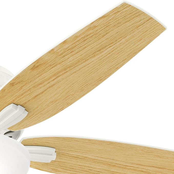 Hunter 52 inch Indoor Ceiling Fan with LED Light - White Ceiling Fan with Pull Chain, For Bedroom or Living Room, Low Profile Flush Mount, No Remote, 5 Blades - Newsome 53313, Fresh White