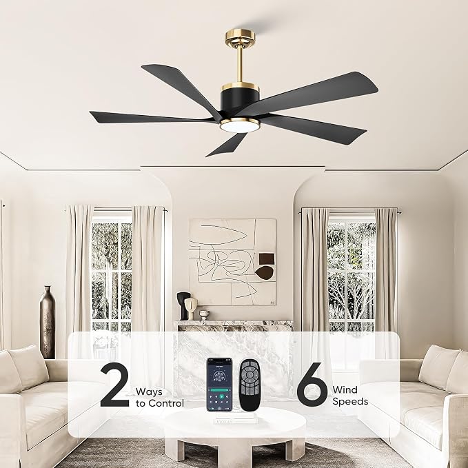 TXCSLY 52'' Ceiling Fans with Lights, Modern Ceiling Fan with Remote Control, Indoor Outdoor Ceiling Fan for Living Room, Bedroom, 5 Blade, 3 Color Temperature, Dimmable (Black & Gold)