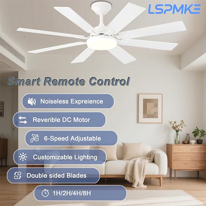 Ceiling Fan With Light & Remote Indoor/Outdoor Use 52 Inch White | Reversible DC Motor,3CCT, Dimmable, Timer, Noiseless,Ceiling Fan for Bedroom Living Room