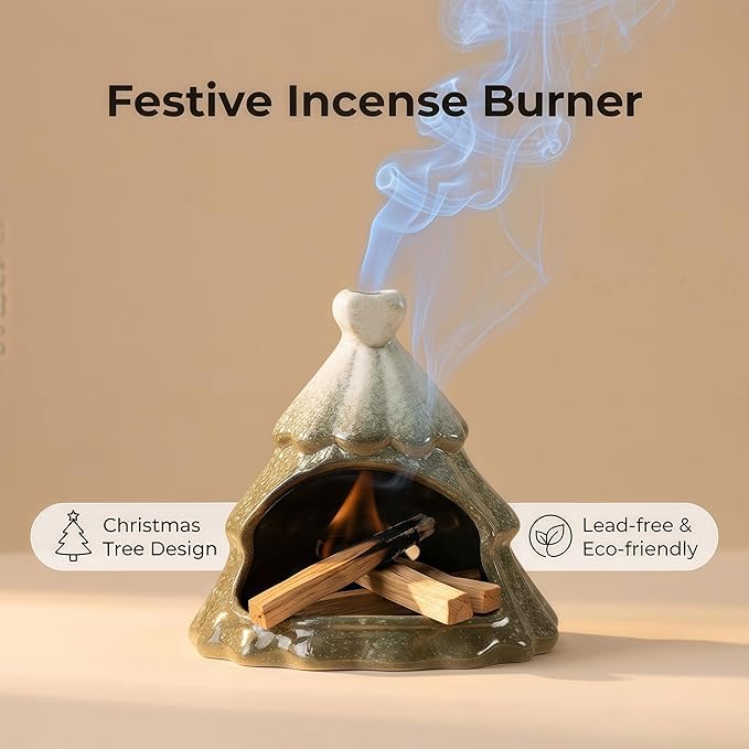 Handmade Ceramic Palo Santo Holder – Suitable for Burning Sage & Palo Santo - Mini Chimenea-Style Burner, an Incense Burner for Spiritual Meditation, Yoga or Home Decoration