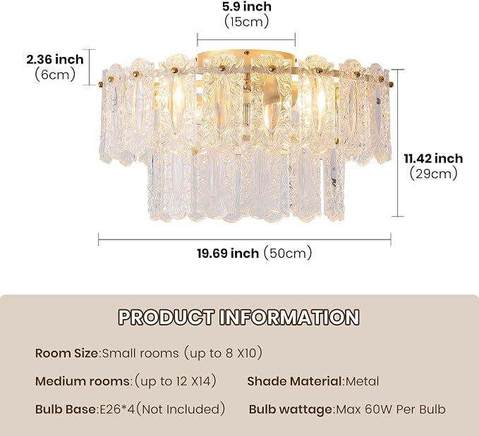 Crystal Caged Ceiling Fan with Light Flush Mount, 20inch Crystals Ceiling Fan with Light and Remote,Gold Crystal Fandelier Ceilings Fans with Lights for Bedroom,Nursery, Foyer