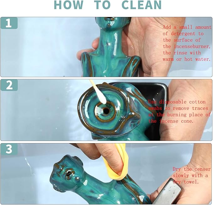 YYW Statue Backflow Incense Holder Incense Burner Waterfall Aromatherapy Ornament Home Decor with Incense Cones and Incense Stick (Blue)