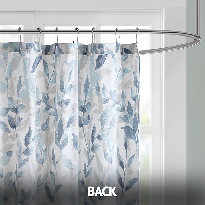 Madison Park Essentials Sofia Shower Curtain, Luxurious Botanical Print, Modern Serene Bathroom Décor, Machine Washable Bath Privacy Screen, 72x72, Multi Blue and Gray
