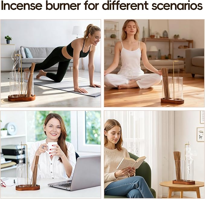 2 in 1 Incense Holder for Sticks, Glass Incense Burner with Storage, Upside Down Hanging Incense Holder with Ash Catcher for Meditation, Yoga, Spa Room & Home Decor