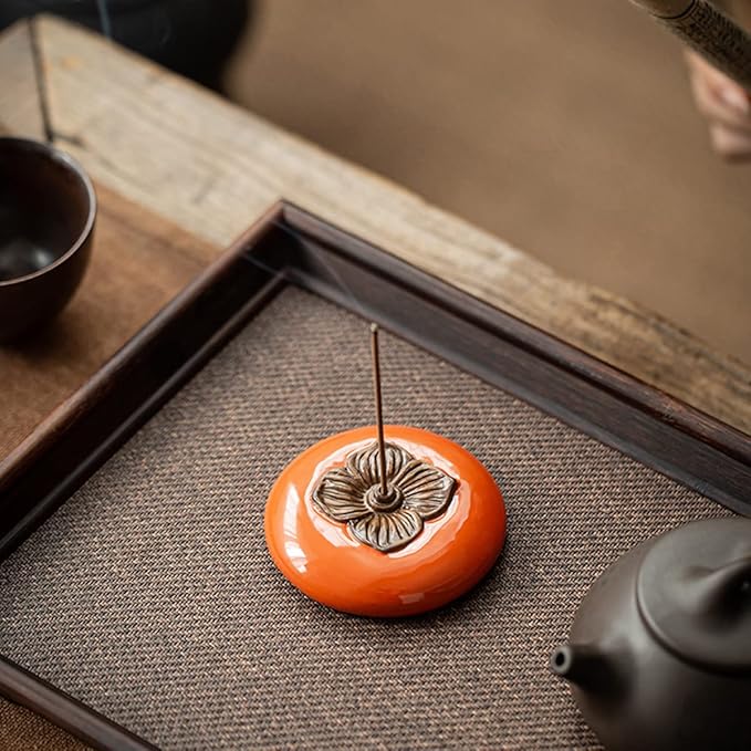 Incense Holder Orange Persimmon Tray for Incense Stick Set for Office Yoga and Livingroom Decorate Home 3Pc (3)