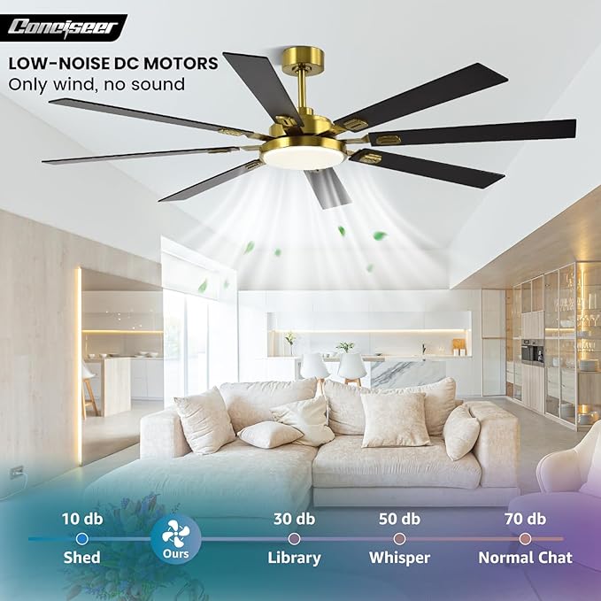 72 Inch Ceiling Fans with Lights and Remote, Dual Color 8 Blades, Bedroom Living Room Office Library Cafe Outdoor Industrial, 3CCT Dimmable, 6 Speed Reversible Quiet DC Motor, Gold/Wood Grain
