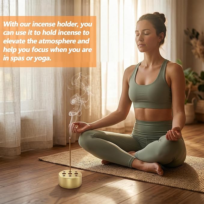 4 Pack Incense Cone Holders, Brass Incense Holder, Burner Stick Holder with 9 Holes, Incenses Stand Base for Yoga Spa Room Home Office(Gold)