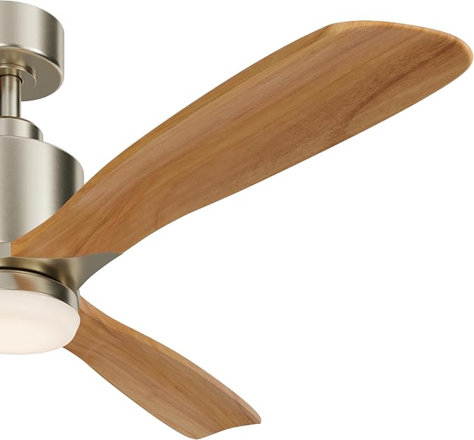 Kichler Ridley II 52 in Ceiling Fan with Light, 3-Blade LED Indoor Fan with Etched Cased Opal Glass in Brushed Stainless Steel, Medium Oak Blades for Living Room, 300027BSS