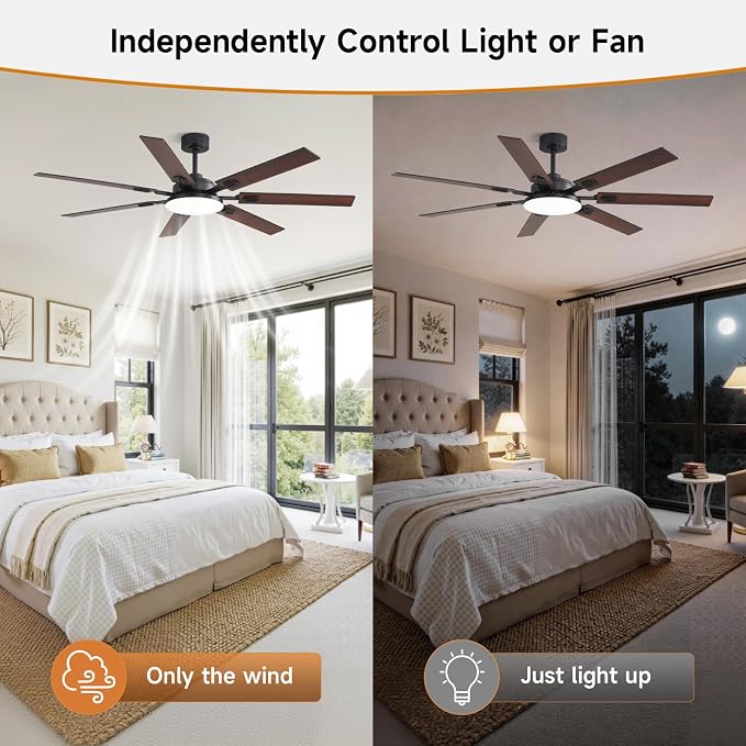 64 Inch Ceiling Fans with Lights and Remote, Bedroom Living Room Office Library Cafe Outdoor Industrial, 5CCT Dimmable, Dual Color 7 Blades, 6 Speed Reversible Quiet DC Motor, Black/Wood Grain